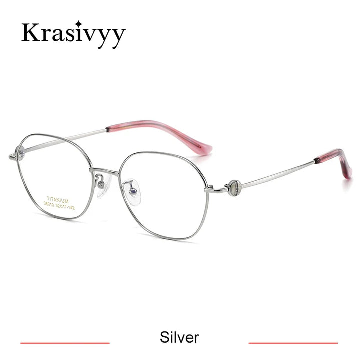 Krasivyy Women's Full Rim Flat Top Round Titanium Eyeglasses 6010 Full Rim Krasivyy Silver  