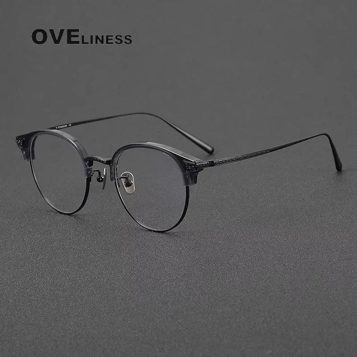 Oveliness Unisex Full Rim Round Acetate Titanium Eyeglasses 314029