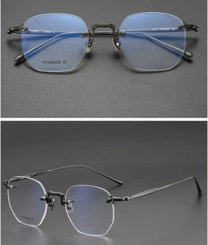 Bobbie Unisex Rimless Polygon Oval Titanium Eyeglasses 452250