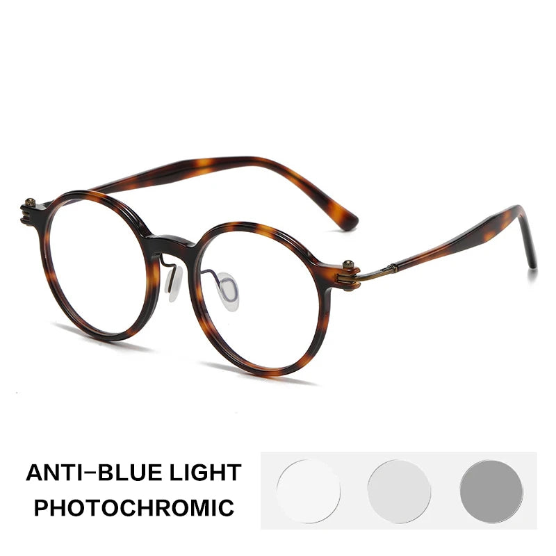 Gatenac Unisex Full Rim Round Acetate Photochromic Reading Glasses 75886