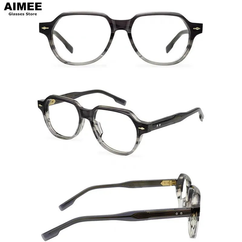 Aimee Unisex Full Rim Flat Top Polygon Acetate Eyeglasses 5317 Full Rim Aimee Grey-Stripes  