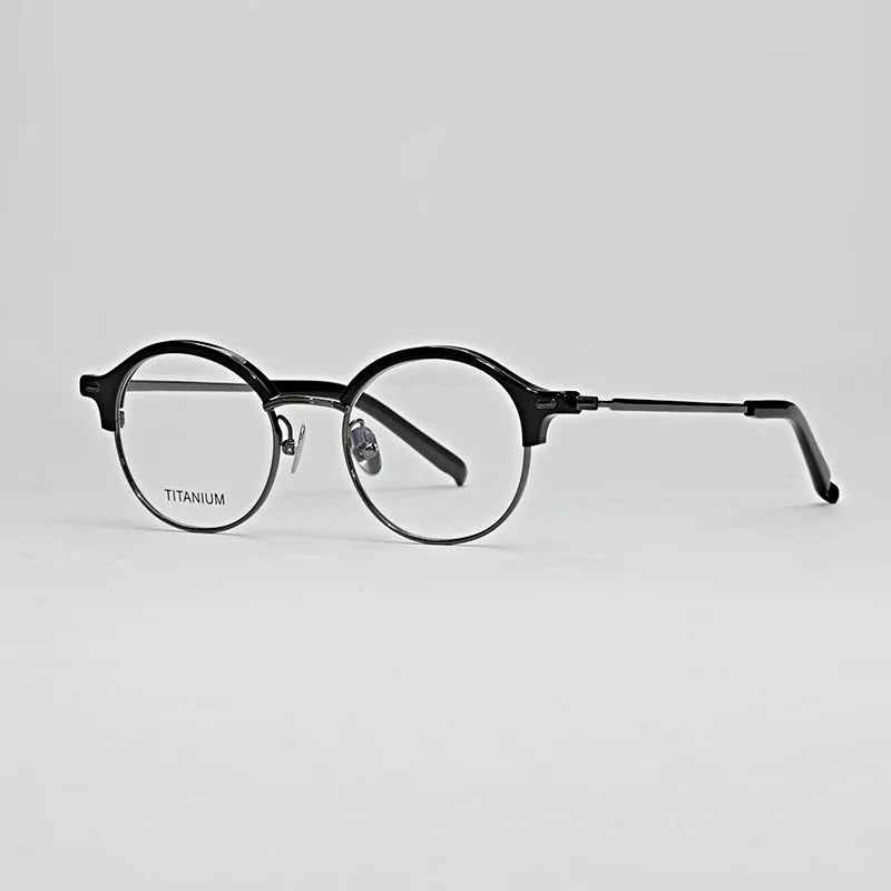 Hewei Unisex Full Rim Round Acetate Titanium Eyeglasses 13120 Full Rim Hewei C5  