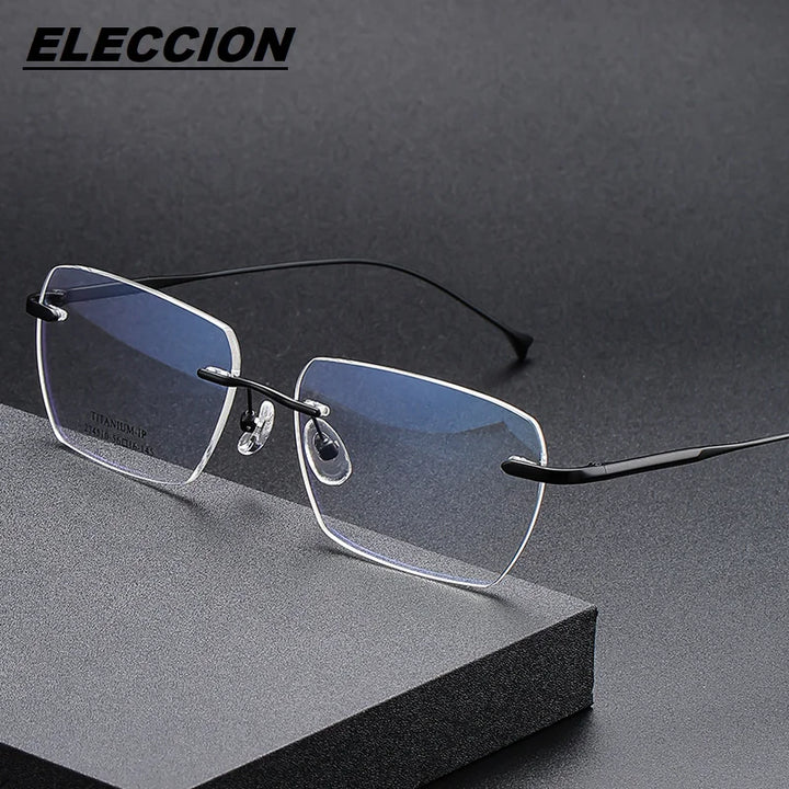 Eleccion Unisex Rimless Square Polygon Titanium Eyeglasses 234510