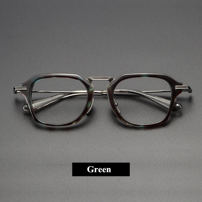 Black Mask Unisex Full Rim Titanium Square Eyeglasses D413 Full Rim Black Mask Green  