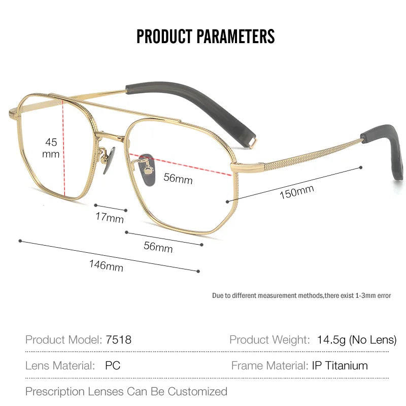 Muzz Unisex Full Rim Square Double Bridge Titanium Eyeglasses M7518 Full Rim Muzz   