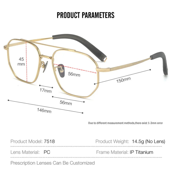 Muzz Unisex Full Rim Square Double Bridge Titanium Eyeglasses M7518 Full Rim Muzz   