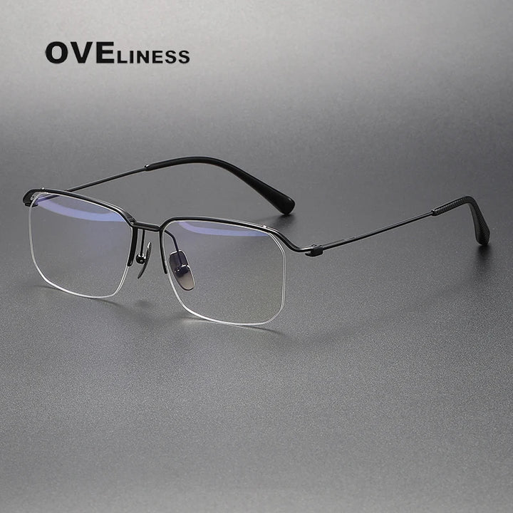 Oveliness Unisex Semi Rim Square Titanium Eyeglasses 423a Semi Rim Oveliness black  