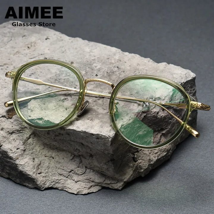 Aimee Women's Full Rim Oval Round Acetate Titanium Eyeglasses 10806