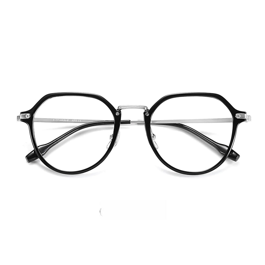 Yimaruili Unisex Full Rim Polygon Tr 90 Titanium Eyeglasses 8082 Full Rim Yimaruili Eyeglasses Black Silver  