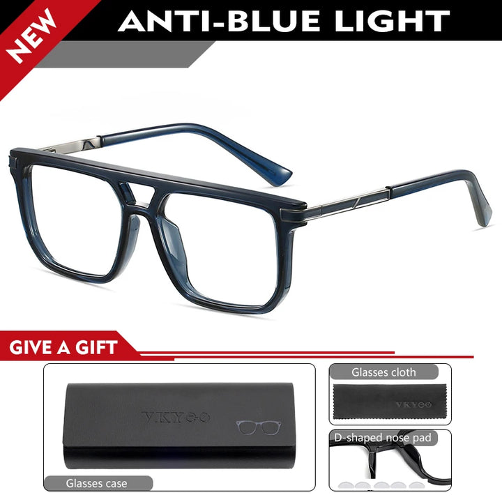 Vicky Men's Full Rim Square Double Bridge Tr 90 Alloy Reading Glasses 584003