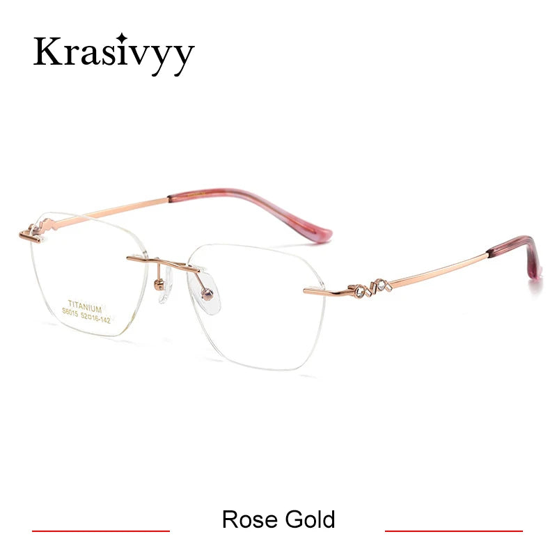 Krasivyy Women's Rimless Polygon Square Titanium Eyeglasses 6015 Rimless Krasivyy Rose Gold  