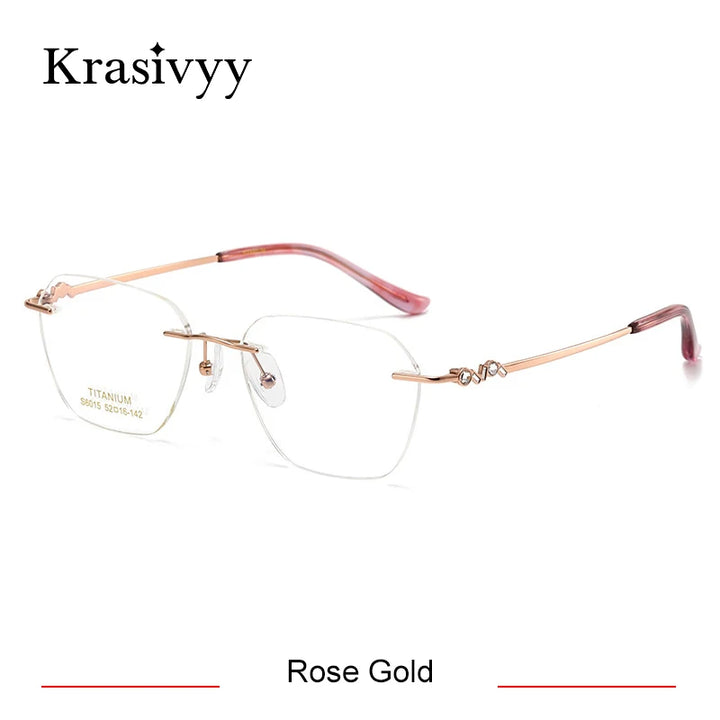 Krasivyy Women's Rimless Polygon Square Titanium Eyeglasses 6015 Rimless Krasivyy Rose Gold  