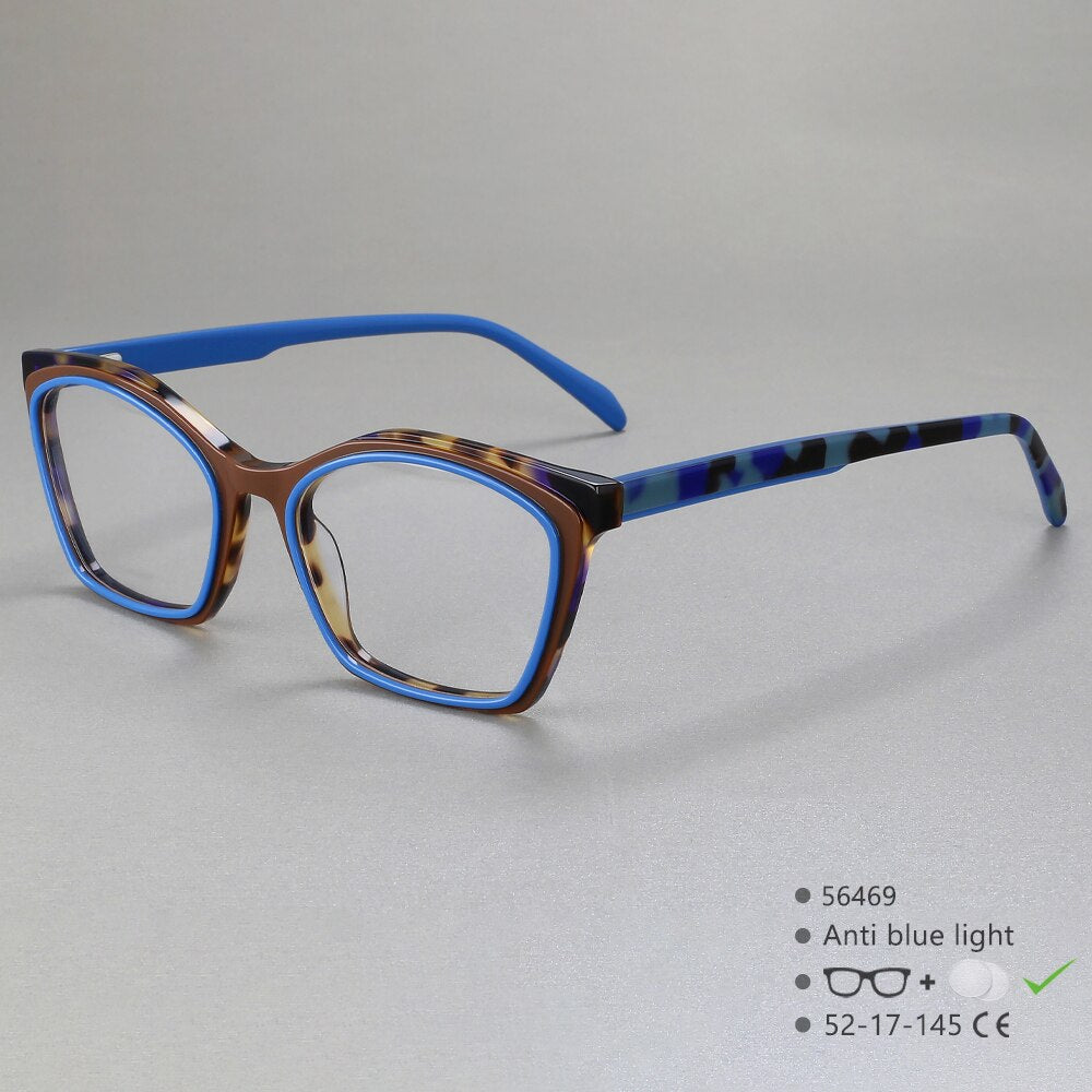 CCSpace Women's Full Rim Square Acetate Eyeglasses 56469 Full Rim CCspace C4BlueBrown  