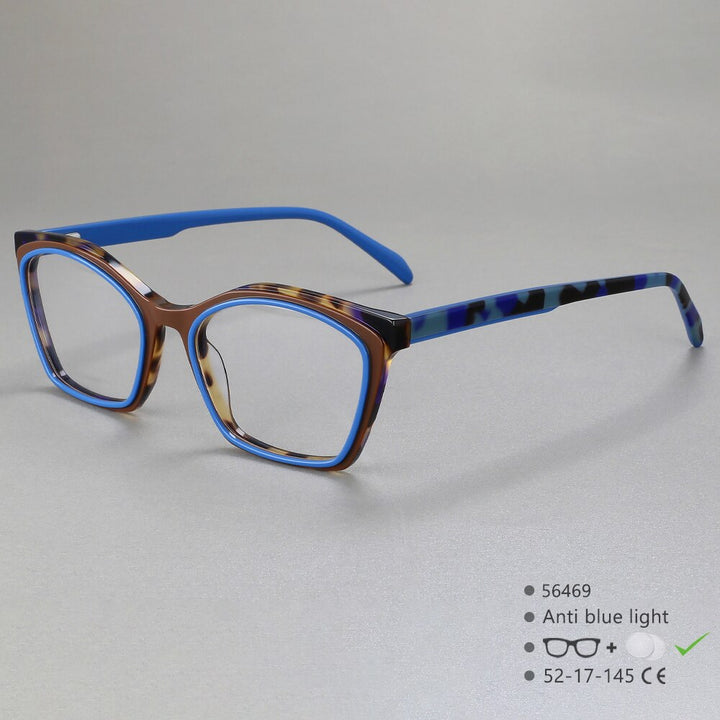 CCspace Women's Full Rim Square Acetate Eyeglasses 56469 Full Rim CCspace C4BlueBrown  