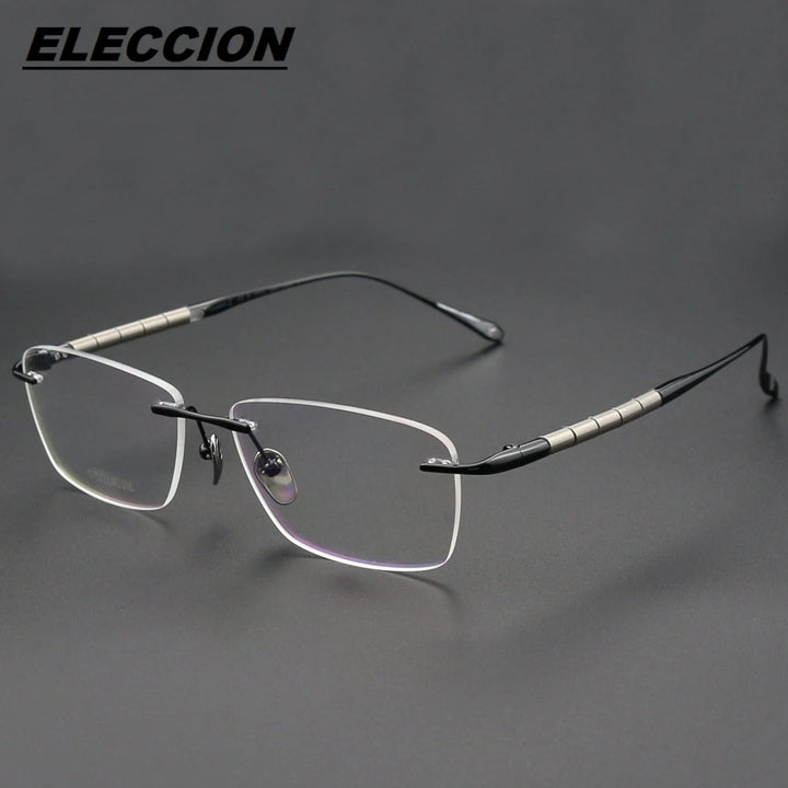 Eleccion Unisex Rimless Square Polygon Titanium Eyeglasses 27038