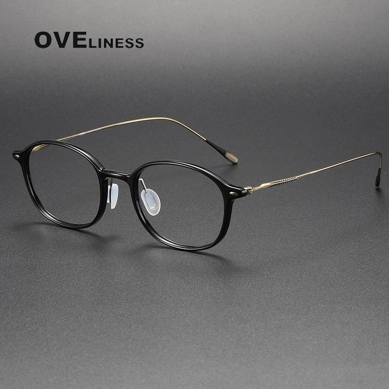 Oveliness Women's Full Rim Round Acetate Titanium Eyeglasses 328653