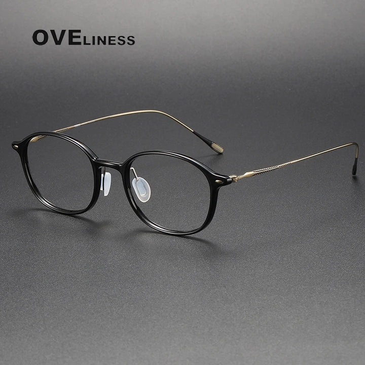 Oveliness Women's Full Rim Round Acetate Titanium Eyeglasses 328653