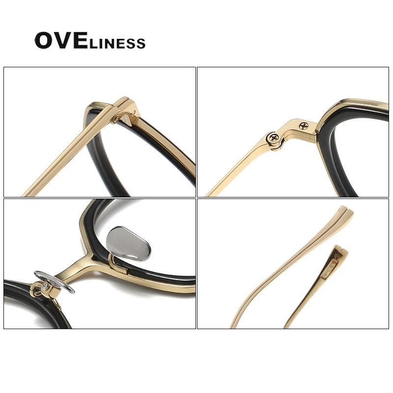 Oveliness Unisex Full Rim Polygon Acetate Titanium Eyeglasses U135 Full Rim Oveliness   