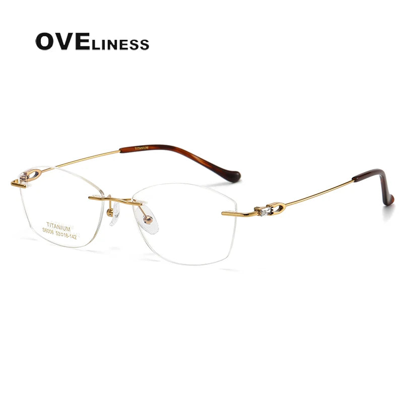 Oveliness Women's Rimless Oval Cat Eye Titanium Eyeglasses 196006 Rimless Oveliness gold  