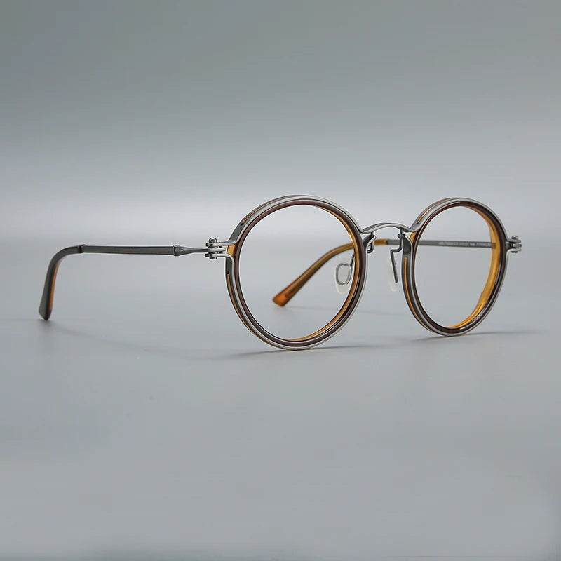 Black Mask Unisex Full Rim Big Round Acetate Titanium Eyeglasses 635860