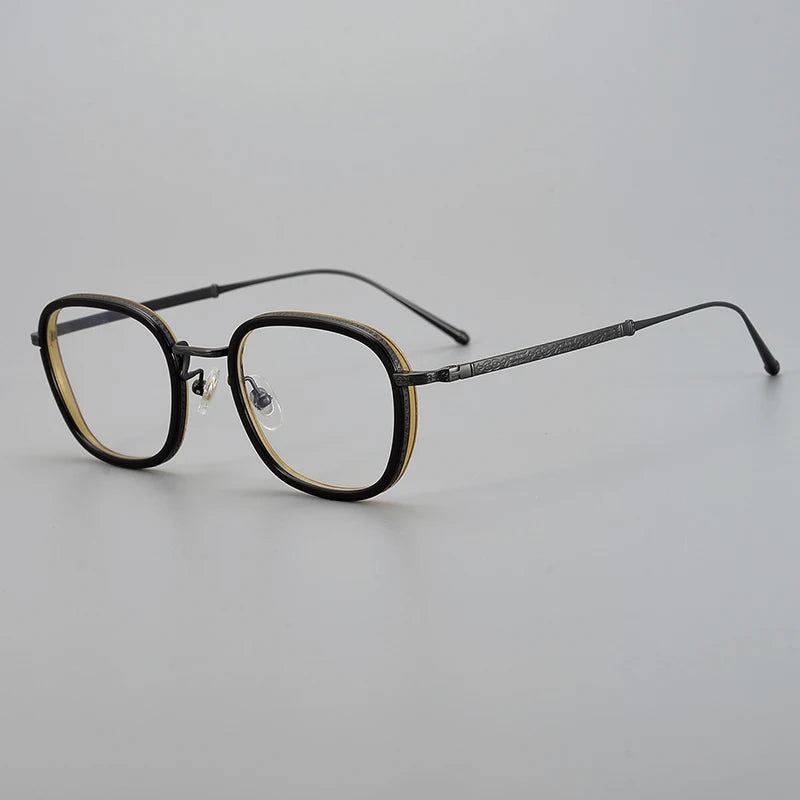 Black Mask Unisex Full Rim Square Titanium Acetate Eyeglasses 95910 Full Rim Black Mask Brown-Gray