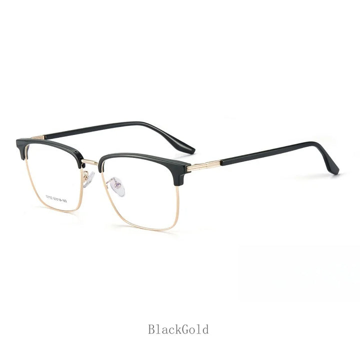 KatKani Men's Semi Rim Square Alloy Tr 90 Eyeglasses 52102 Full Rim KatKani Eyeglasses BlackGold  