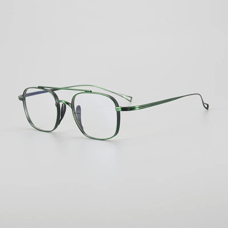 Gatenac Unisex Full Rim Square Double Bridge Titanium Eyeglasses G1475 Full Rim Gatenac Black Green  