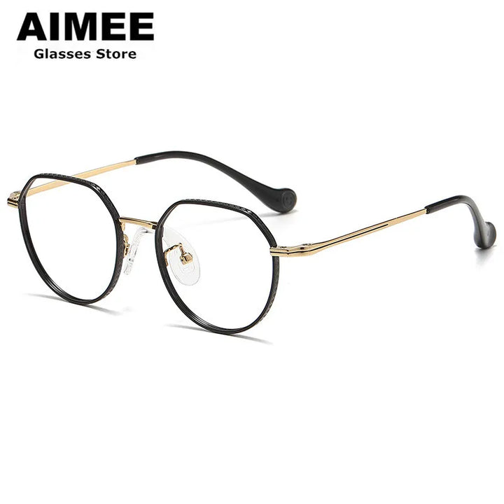 Aimee Unisex Youth's Full Rim Flat Top Round Titanium Eyeglasses 80952 Full Rim Aimee   