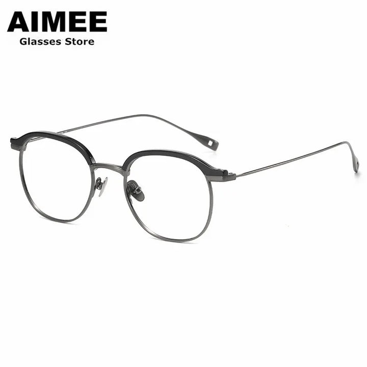 Aimee Men's Full Rim Square Oval Titanium Acetate Eyeglasses 21132 Full Rim Aimee   