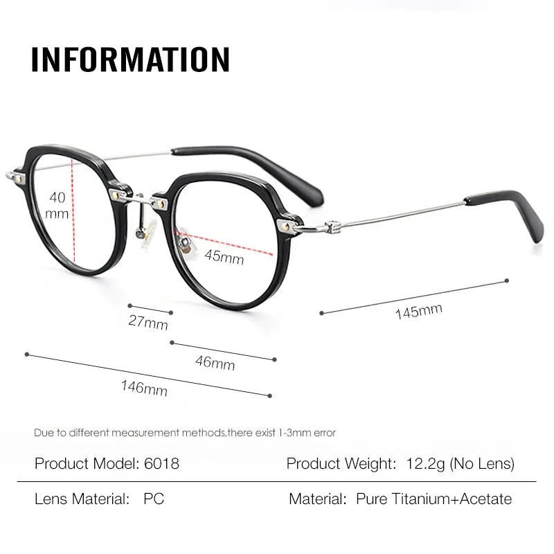 Aror Unisex Full Rim Flat Top Oval Titanium Acetate Eyeglasses 46018 Full Rim Aror