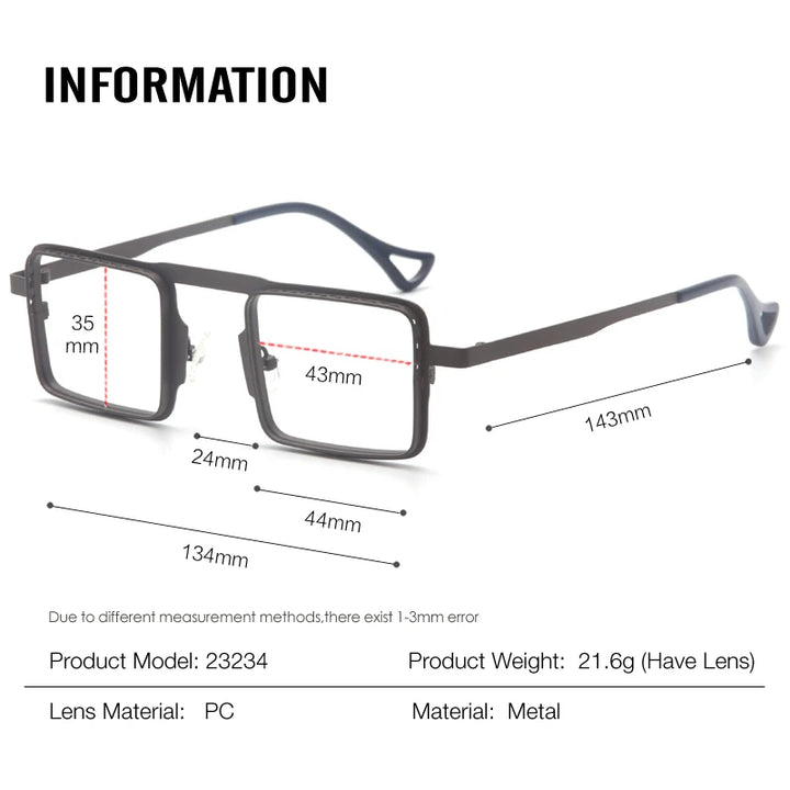 Muzz 23234 men's small square alloy prescription eyeglasses — view 2