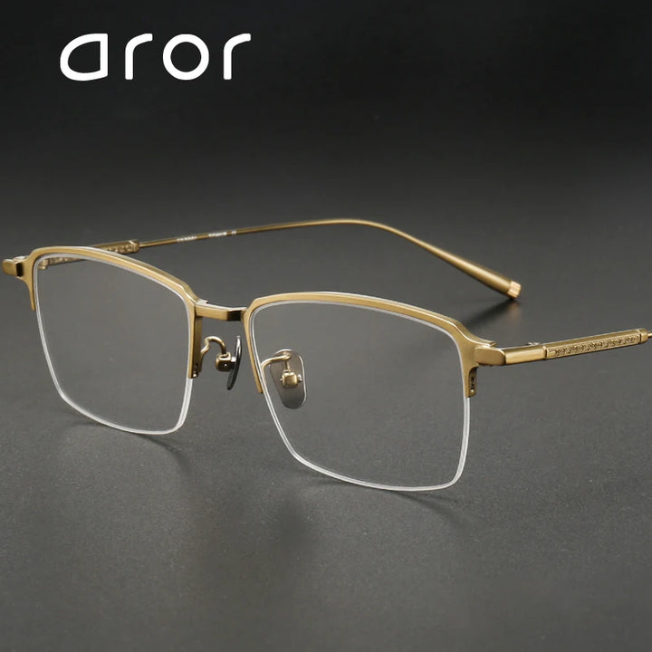 Aror Men's Semi Rim Square Titanium Eyeglasses 10165 Semi Rim Aror