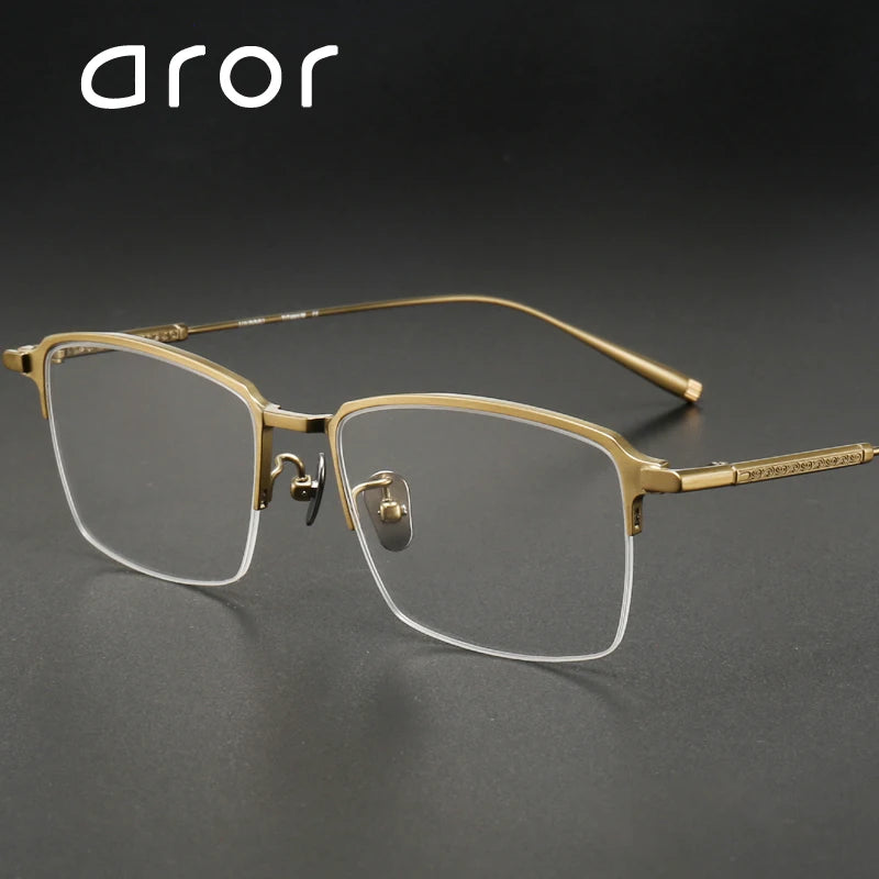 Aror Men's Semi Rim Square Titanium Eyeglasses 10165 Semi Rim Aror