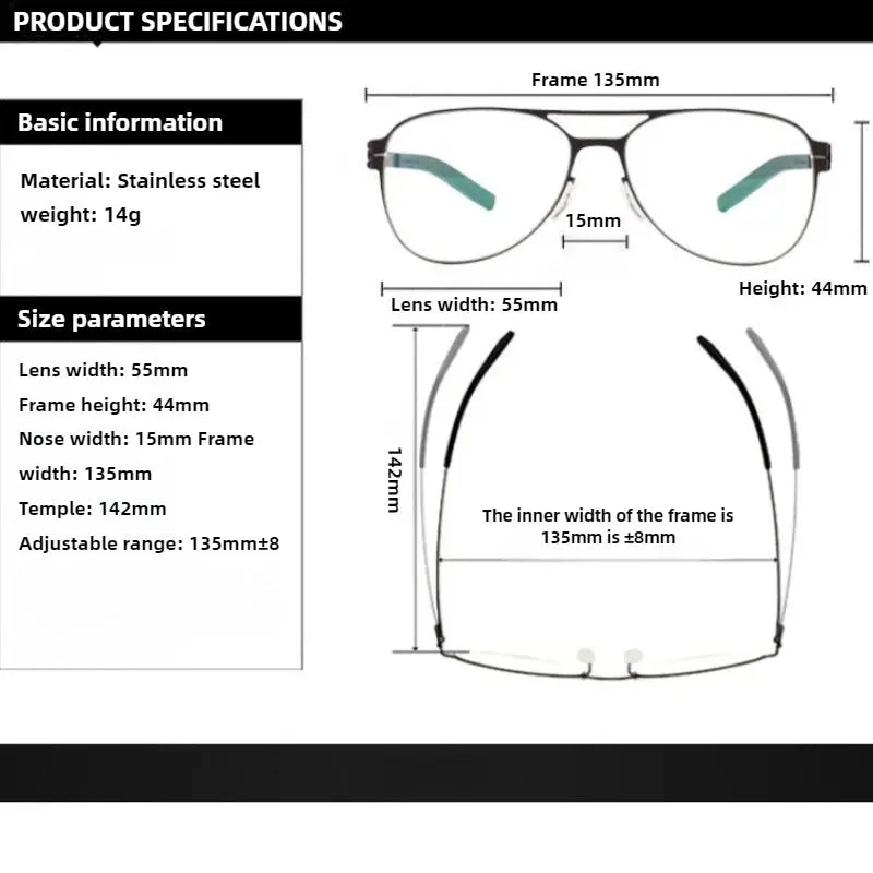 Hdcrafter Womens Full Rim Double Bridge Oval Stainless Steel Frames 155544 — view 2 | Hdcrafter Eyeglasses at FuzWeb