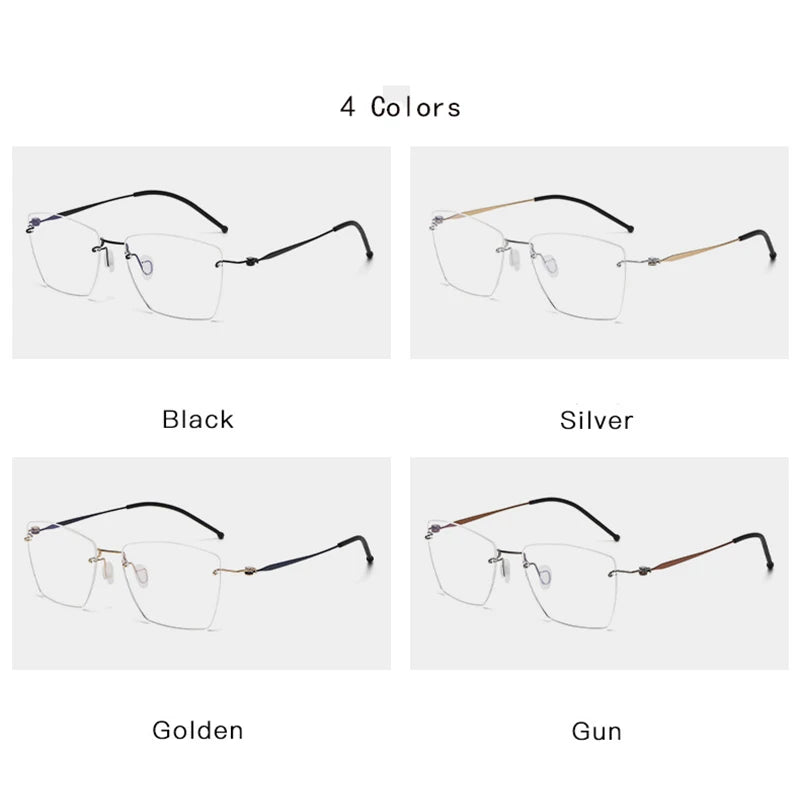 Hdcrafter Unisex Rimless Polygon Square Titanium Eyeglasses 5938 Rimless Hdcrafter Eyeglasses   