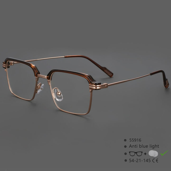 CCSpace Men's Full Rim Square Brow Line Alloy Acetate Eyeglasses 55916 Full Rim CCspace GoldTea China 