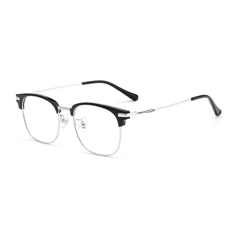 Hotochki Men's Full Rim Square Titanium Alloy Eyeglasses 2318y Full Rim Hotochki Black Silver  