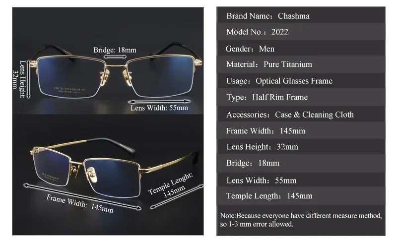 Chashma Ochki Men's Semi Rim Square Titanium Eyeglasses 42022