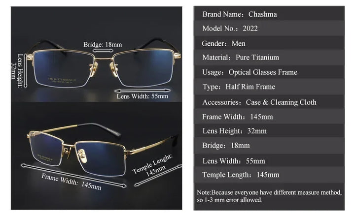 Chashma Ochki Men's Semi Rim Square Titanium Eyeglasses 42022