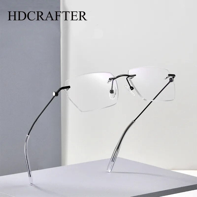 Hdcrafter Unisex Rimless Square Titanium Eyeglasses 71327 Rimless Hdcrafter Eyeglasses   