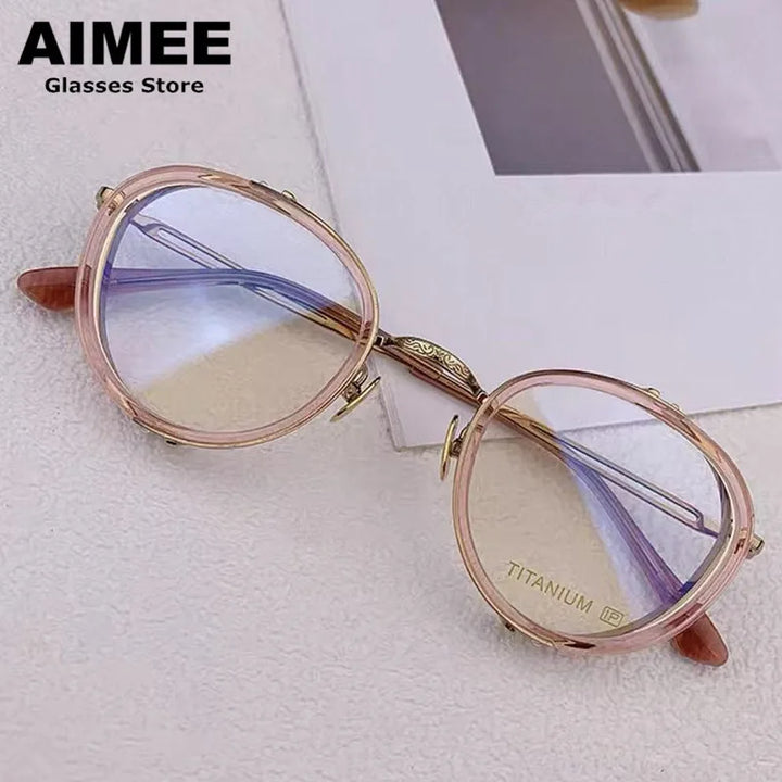 Aimee Women's Full Rim Round Titanium Acetate Eyeglasses 541054