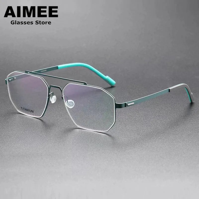 Aimee Unisex Full Rim Square Double Bridge Screwless Titanium Eyeglasses 8003 Full Rim Aimee Green  