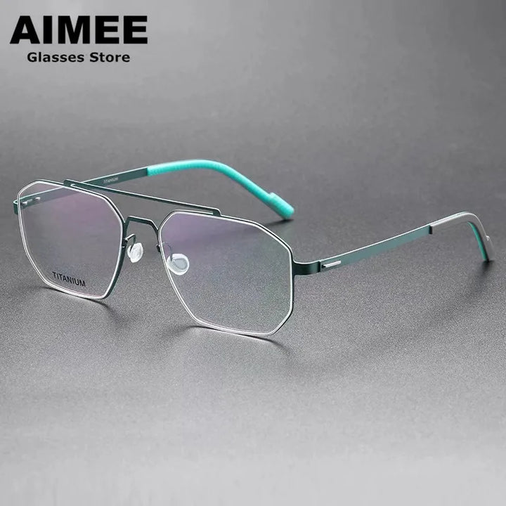 Aimee Unisex Full Rim Square Double Bridge Screwless Titanium Eyeglasses 8003 Full Rim Aimee Green  