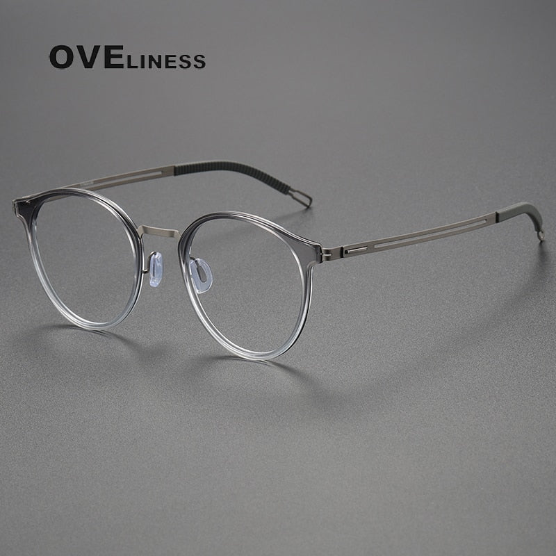Oveliness Unisex Full Rim Round Titanium Eyeglasses 8202302 Full Rim Oveliness gradient grey gun  