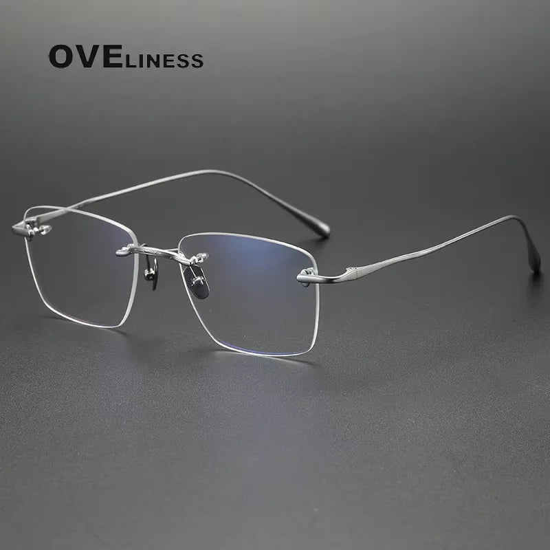 Oveliness Unisex Rimless Square Polygon Titanium Eyeglasses 80954 Rimless Oveliness silver