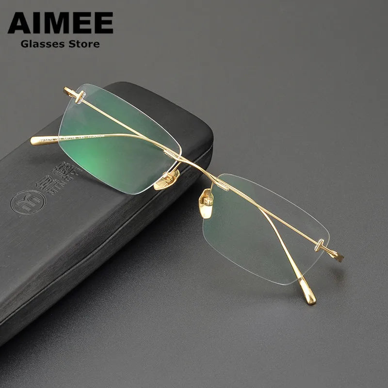 Aimee Unisex Rimless Square Titanium Eyeglasses 5678 Rimless Aimee Golden  