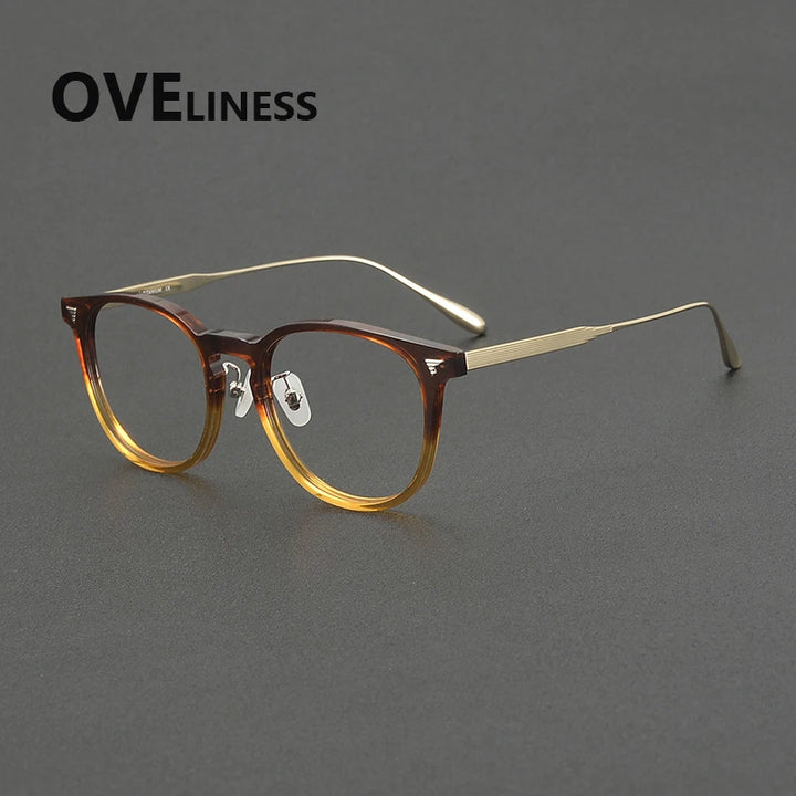 Oveliness Unisex Full Rim Round Acetate Titanium Eyeglasses 39555