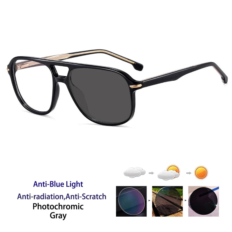 Kocolior Unisex Full Rim Square Double Bridge Tr 90 Titanium Photochromic Reading Glasses 821206