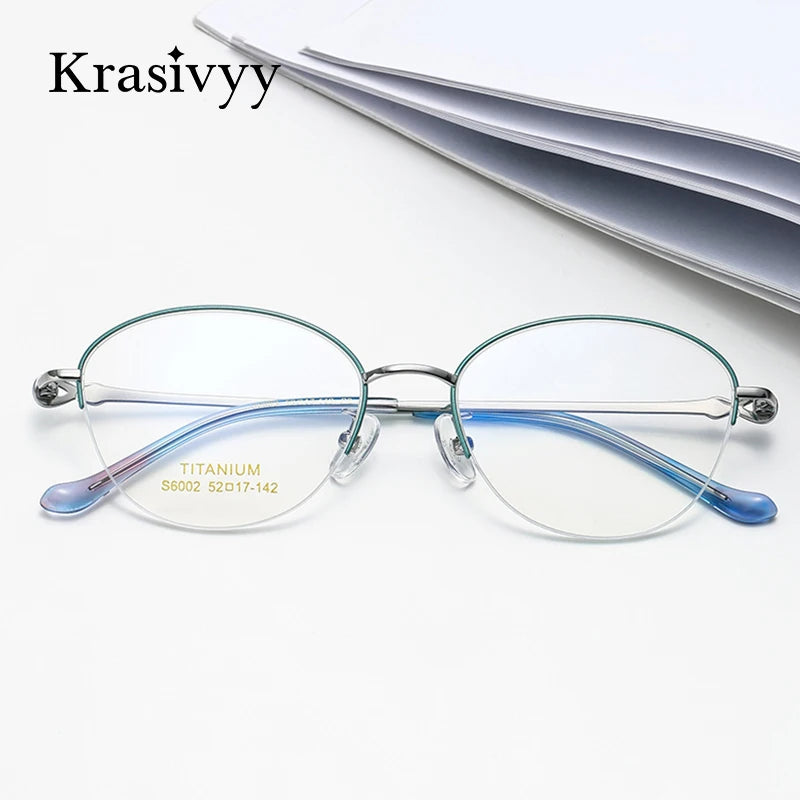 Krasivyy Women's Semi Rim Oval Round Titanium Eyeglasses 446002 Semi Rim Krasivyy   