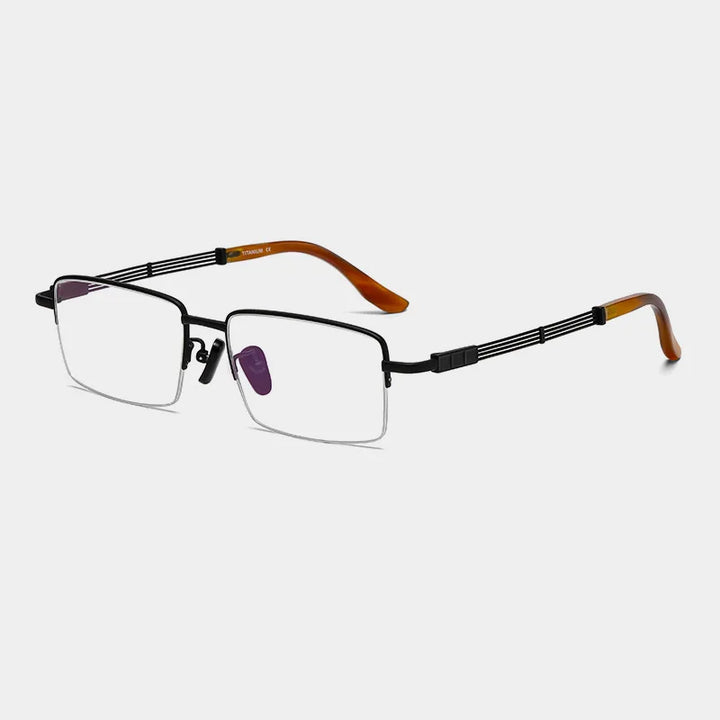Black Mask Unisex Semi Rim Square Titanium Eyeglasses 200116